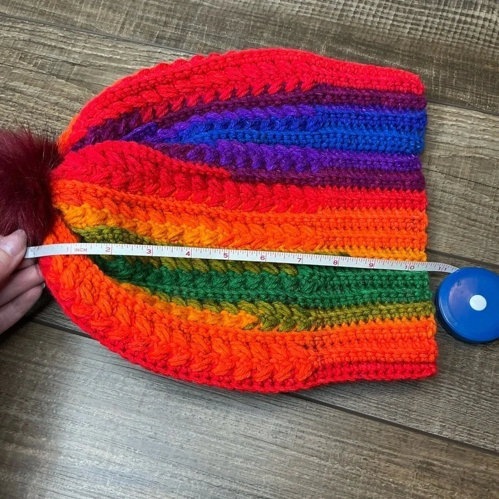 Handcrafted Crochet Multicolor Winter Hat Snowy Wheat Knit Beanie with Pom Pom